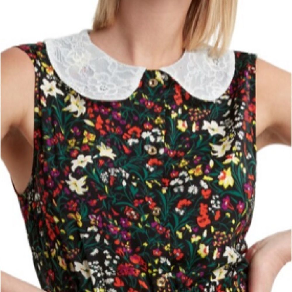 H by Halston Lace Collar Sleeveless Blouse In Vibrant Floral Tangerine Size M